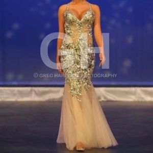 Jovani nude and silver evening gown